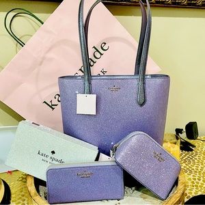 KATE SPADE TINSEL GLITTER TOTE WALLET AND COSMETIC BAG SET ONLY ONE LEFT! NWT